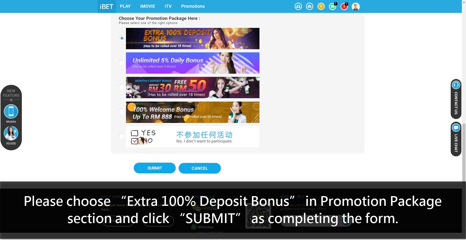 Casino588 teach iBET Extra 100% Deposit Bonus